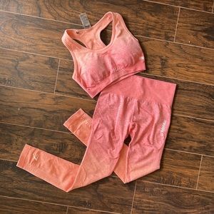 Gymshark Ombré Seamless Peach Coral Sports Bra and Leggings